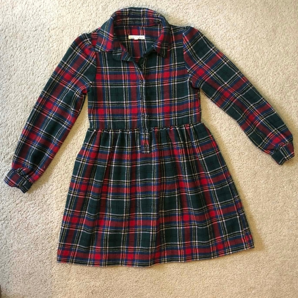 Copper Key Red and Green Plaid Kids Dress
